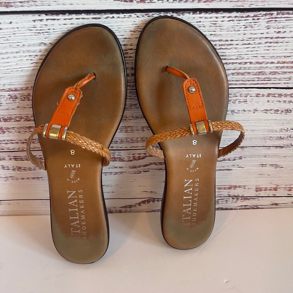 ITALIAN SHOEMAKERS HONI FLAT THONG SANDAL T-STRAP BRAIDED RAFIA SIZE 8